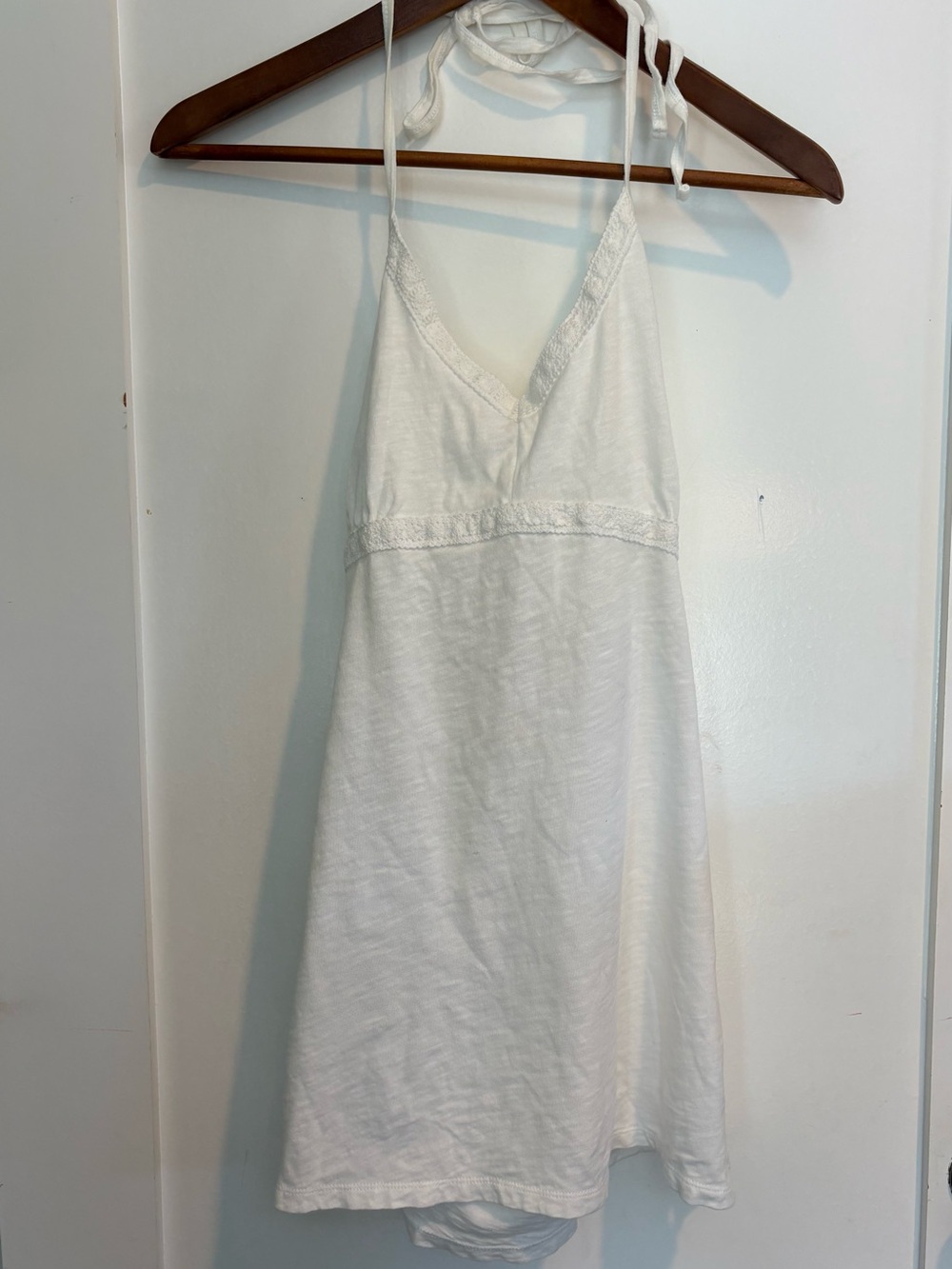 Gap White Halter Tunic Top Medium Babydoll Cotton Embroidered Trim - Picture 2 of 9